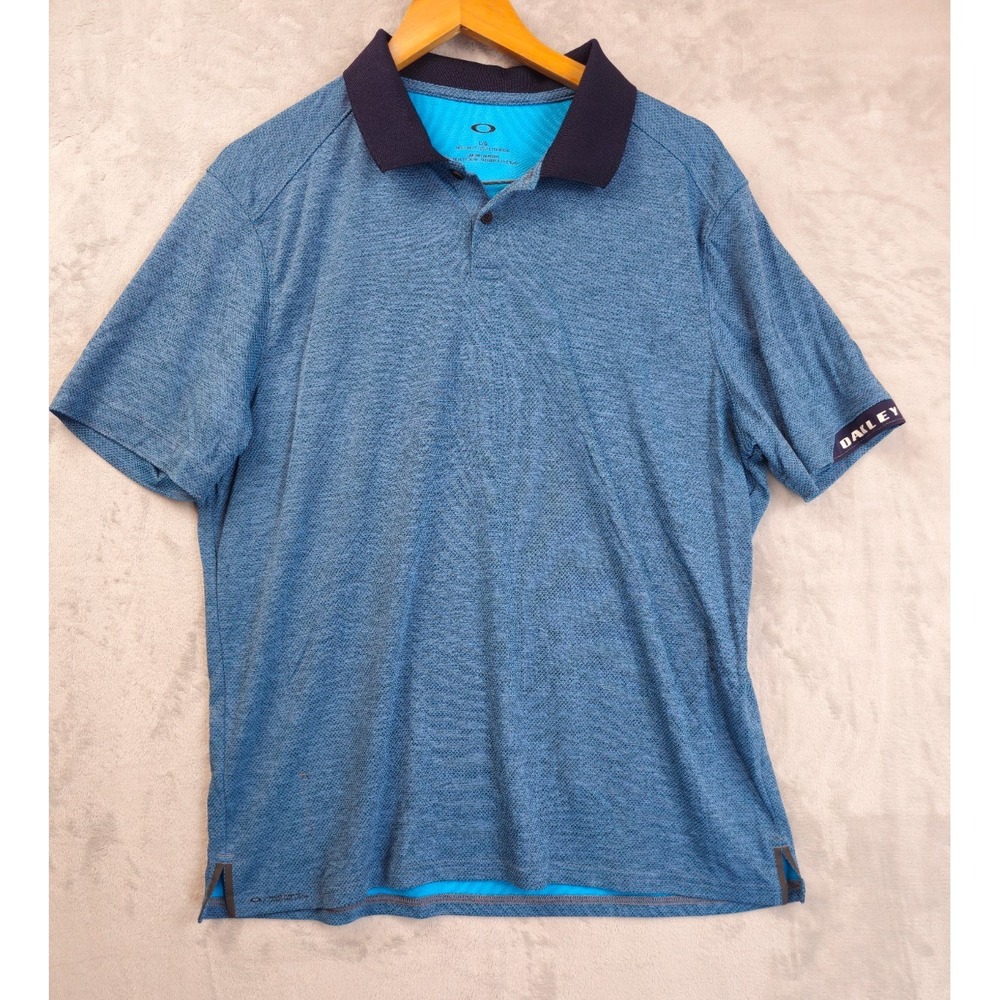 Oakley Men's Size Large Blue Geometric Short Sleeve Polo Shirt Performance Golf